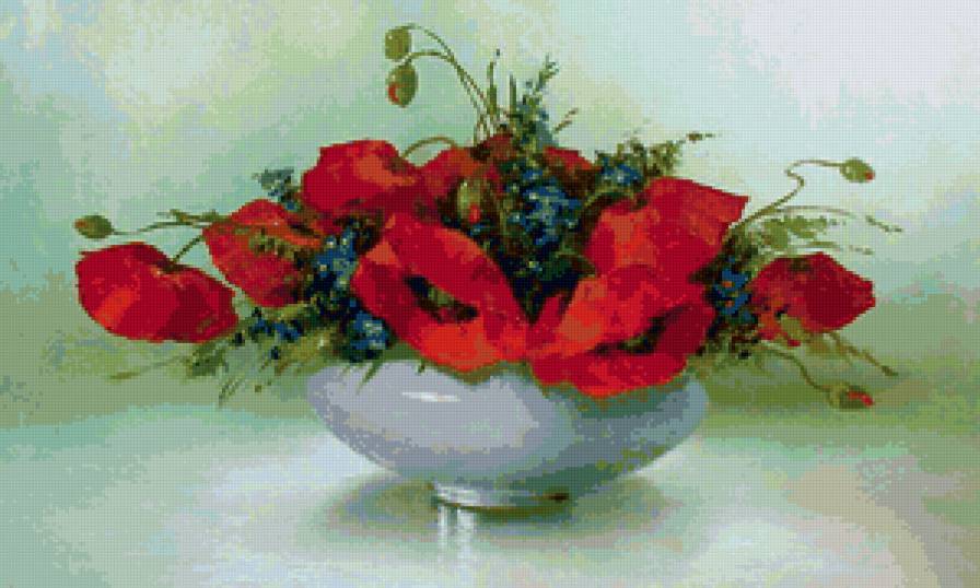 №59216 - подушка, цветы, картина, маки, живопись - предпросмотр