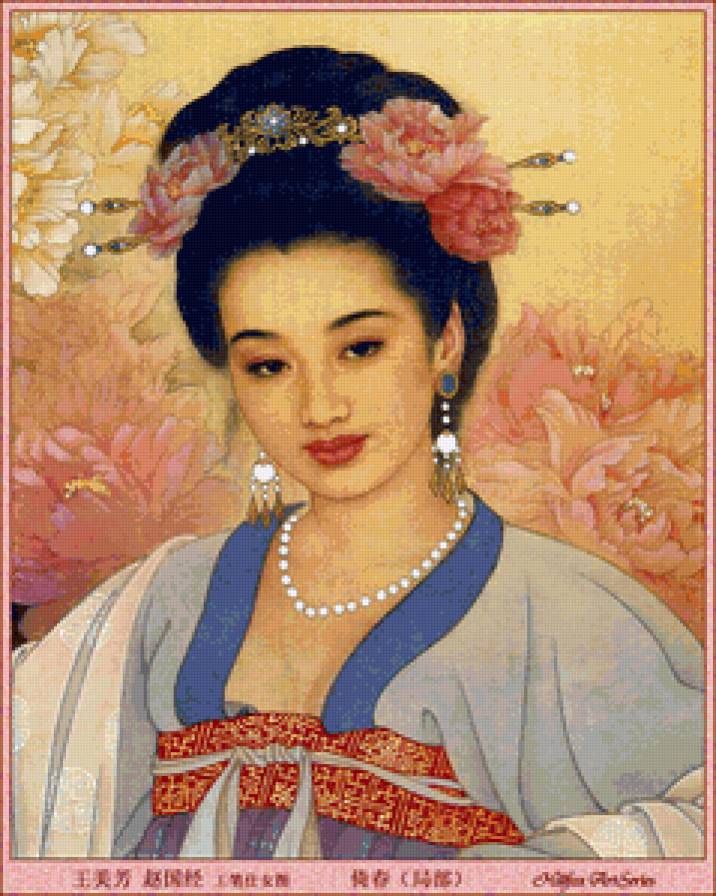 Портрет - живопись, китай, красота, девушка - предпросмотр