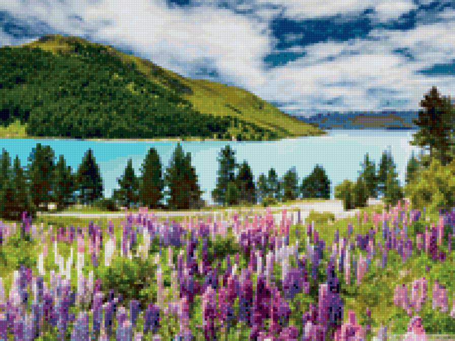 Горная река - лес, горы, цветы - предпросмотр