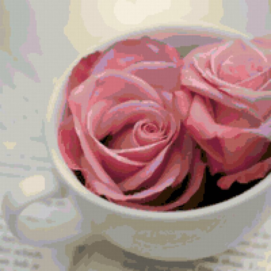 rozy v cashke - roza, cashka, dmc - предпросмотр