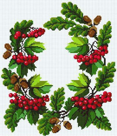 Рябина и жёлуди - скатерть, салфетка, цветы - оригинал