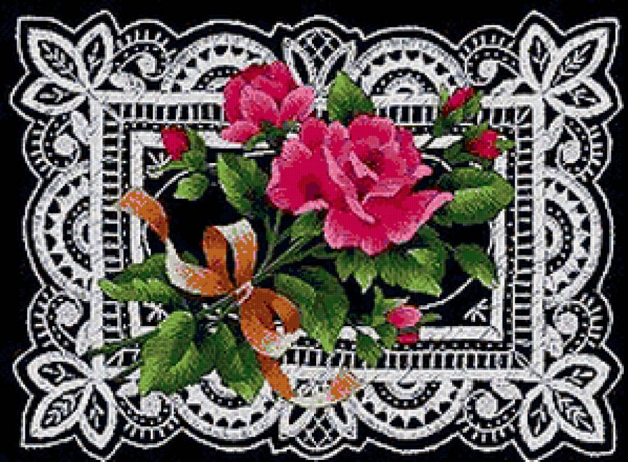 Салфетка с розами - салфетка, скатерть, цветы - предпросмотр