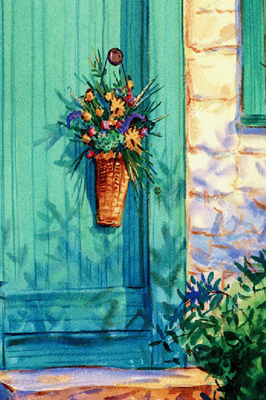 Прощание с летом - цветы, солнце, лето, живопись, природа, букет, дверь - оригинал