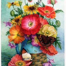 Схема вышивки «Маки и бабочка»