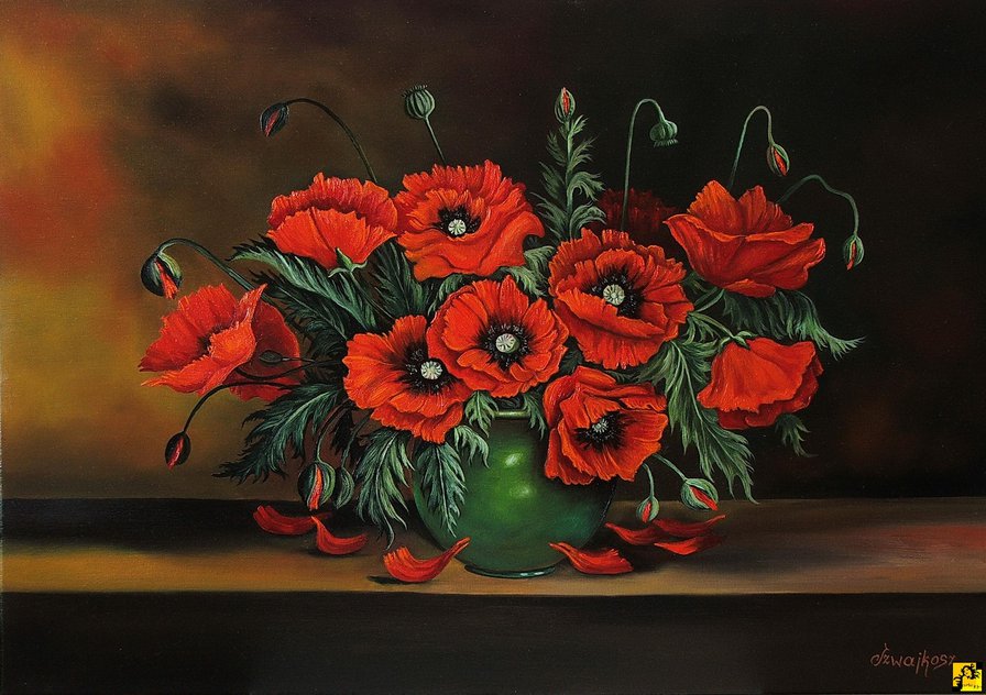 маки - ваза, цветы, маки, лепестки, панно, любимые маки, цветок - оригинал