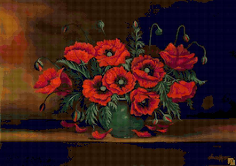 маки - лепестки, любимые маки, цветы, ваза, цветок, маки, панно - предпросмотр