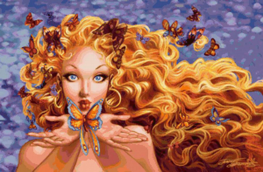 девушка - женщины, портрет, девушки, бабочки, женский образ, картина - предпросмотр