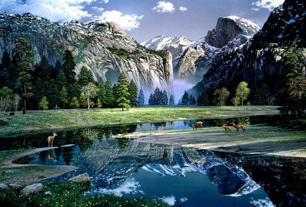 картина - лес, живопись, горы, пейзаж, природа - оригинал