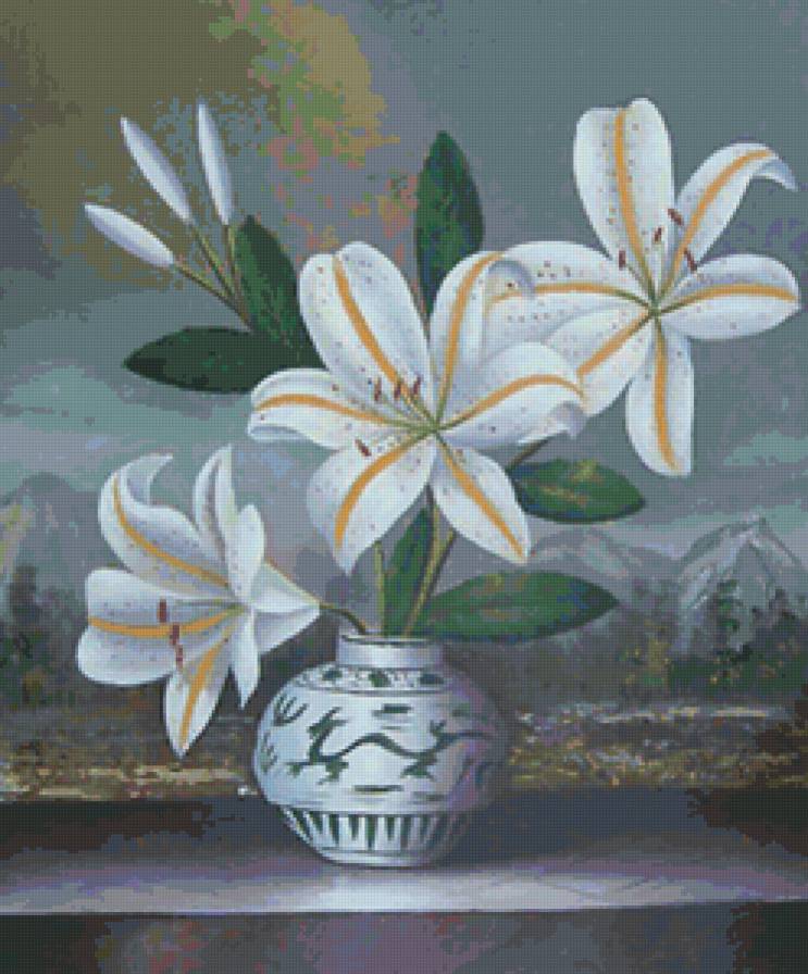 Лилии - ваза, цветы, натюрморт, букет - предпросмотр