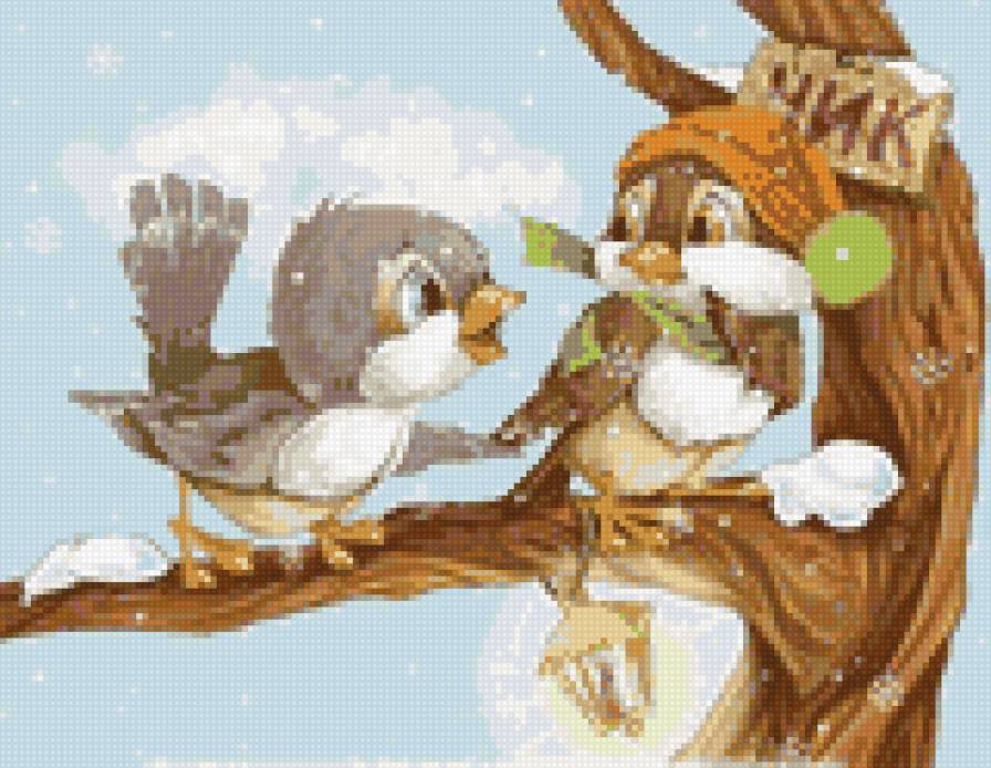 птицы на ветке - зима, птичка, природа - предпросмотр