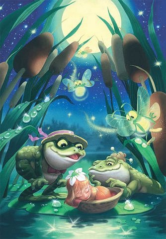 Дюймовочка и жабы - девочка, лягушка, сказка, дюймовочка - оригинал