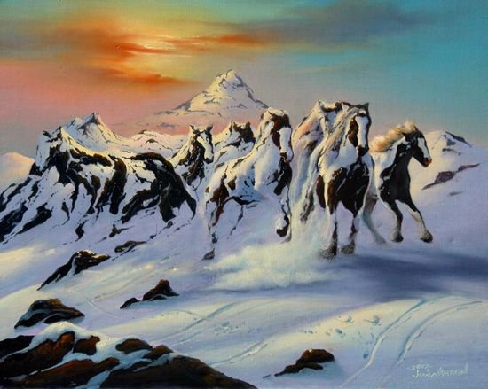 Джим Уоррен - природа, джим уоррен, лошадь, пейзаж, животные, горы, снег - оригинал