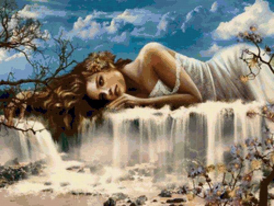 девушка и водопад - предпросмотр