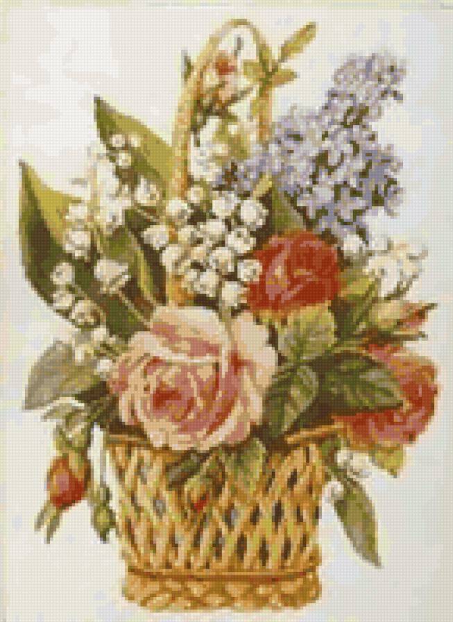 Цветы в корзине - ландыш, сирень, букет, цветы - предпросмотр