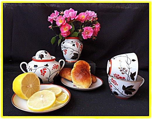 натюрморт - букет, натюрморт, чашки, цветы - оригинал