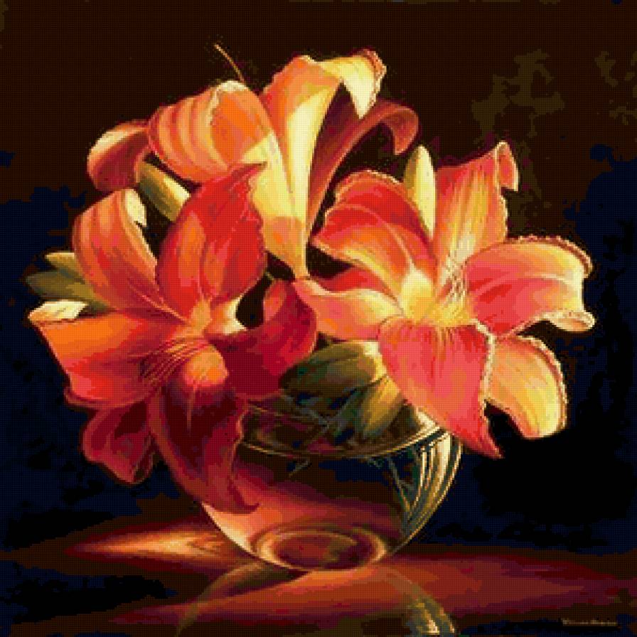 Лилии - цветы, подушка, букет, картина - предпросмотр