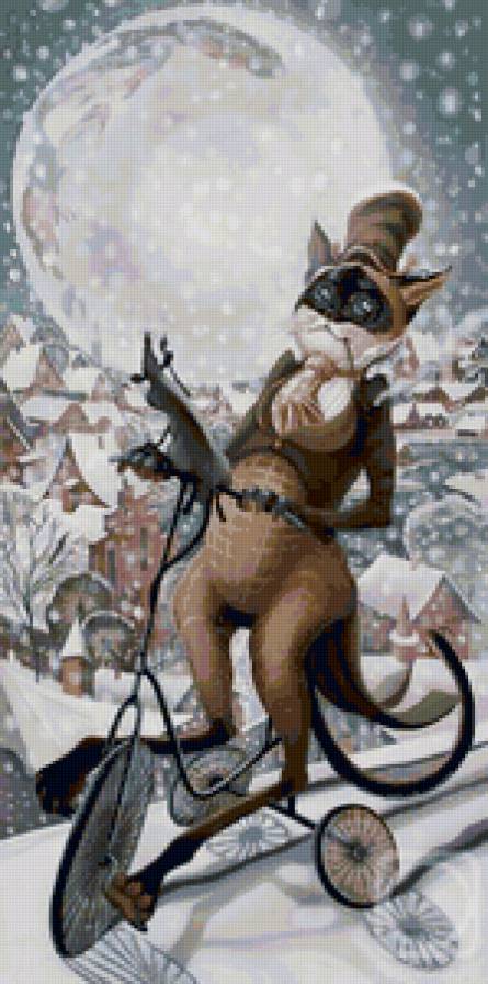 кот на велосипеде - кот, велосипед, зима - предпросмотр