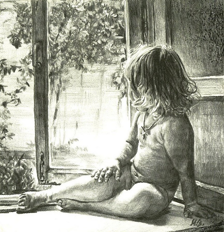 Девочка у окна - окно, ребенок, черно-белое - оригинал