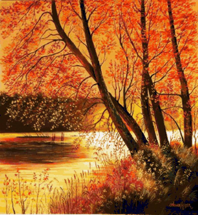 Осень - деревья, природа, осень, пейзаж, осенняя, река, красота природы - предпросмотр