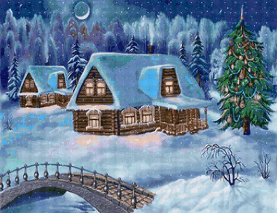 Рождество - пейзаж, дома, новый год, рождество, елка, снег, зима, сугробы - предпросмотр