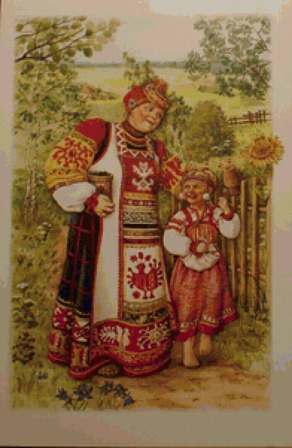 №64971 - бабушка, люди, деревня, дети, этнос, девочка, живопись, пейзаж - предпросмотр