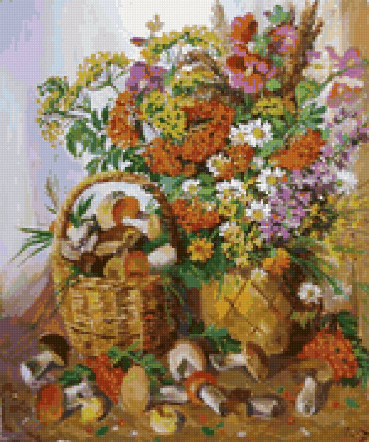 осенний натюрморт - грибы, осень, цветы - предпросмотр