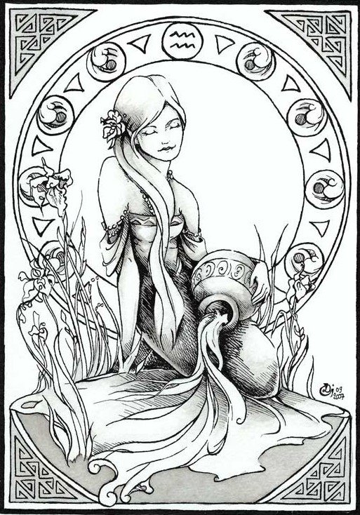 Водолей - девушка, черно-белое, знак зодиака - оригинал