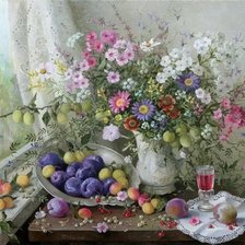 Схема вышивки «букет и сливы»