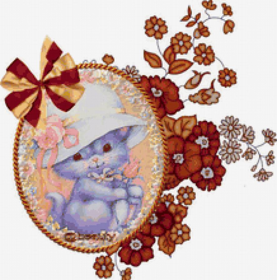 Котенок - цветы, животные, коты, живопись - предпросмотр