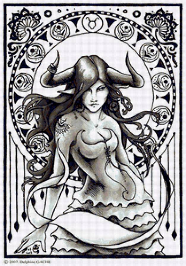 Телец - знак зодиака, девушка, черно-белое - предпросмотр