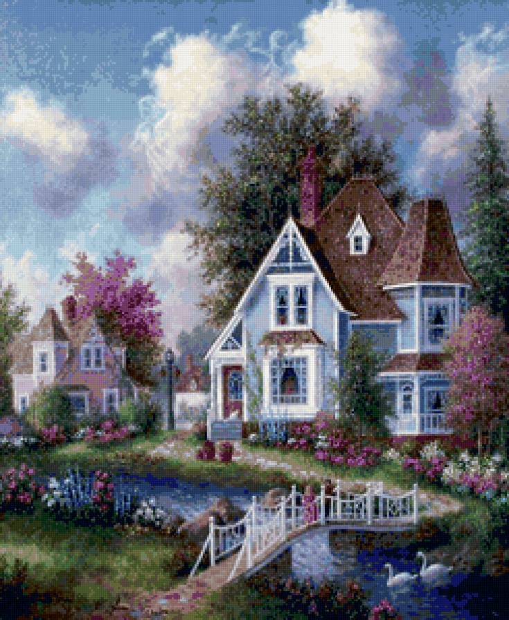 красивый домик - искусство, картина, домик - предпросмотр