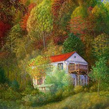 Схема вышивки «дом в лесу»