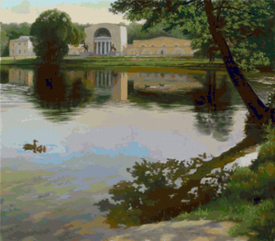 №66779 - птицы, природа, пейзаж, пруд, живопись, парки - предпросмотр