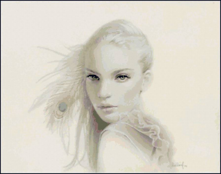 Девушка - перо, волосы, лицо, девушка, женщина, дева - предпросмотр