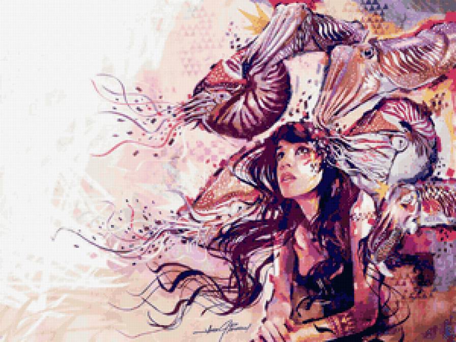 №67544 - текстура, абстракция, девушка, картина, подушка - предпросмотр