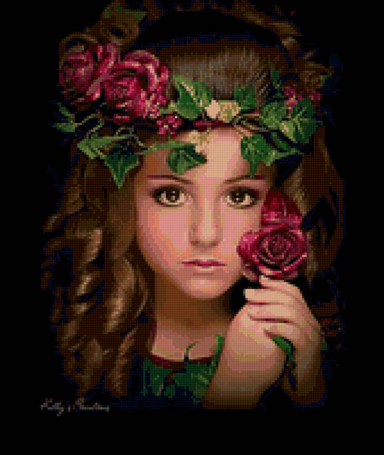 №67673 - девушка, подушка, цветы, картина - предпросмотр