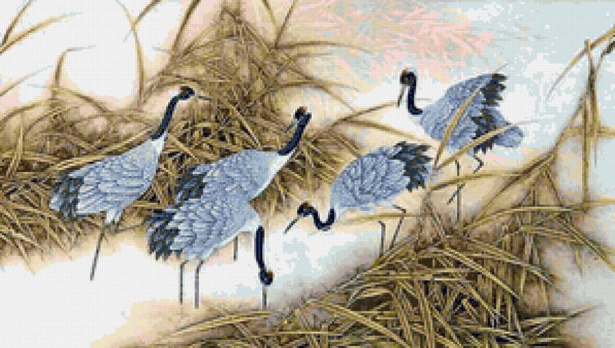 журавли - природа, птицы, живопись - предпросмотр