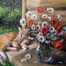 Схема вышивки «натюрморт с котом»