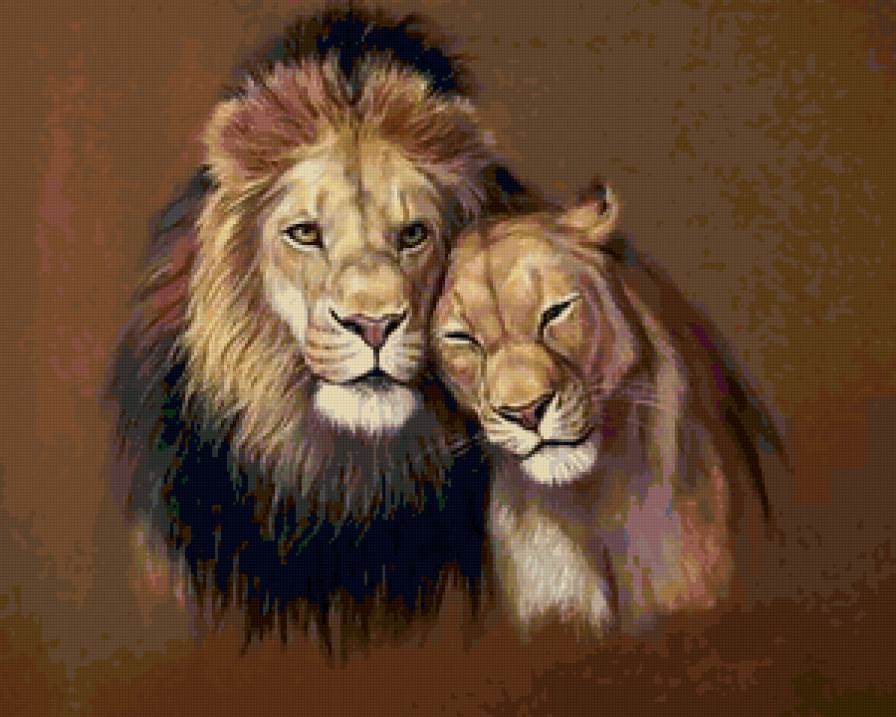 Нежность - дикие хищные кошки, львы, анималисты, картина, животные, семья - предпросмотр