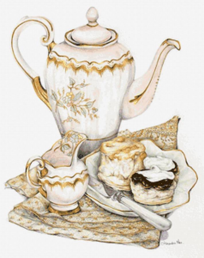 К чаю - картина, на кухню, акварель, живопись, к чаю, чашки - предпросмотр