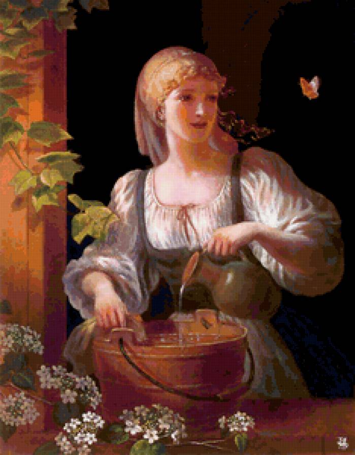 девушка с кувшином воды - картина - предпросмотр