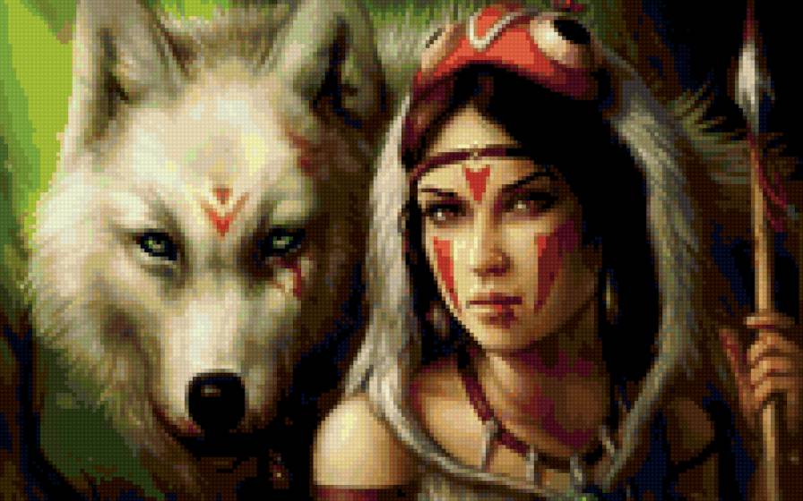 девушка с волком - люди, девушка, животные - предпросмотр