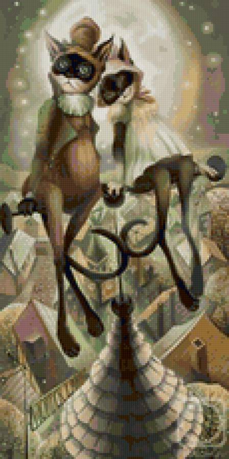 на крыше - животные, пара, коты, влюбленные - предпросмотр