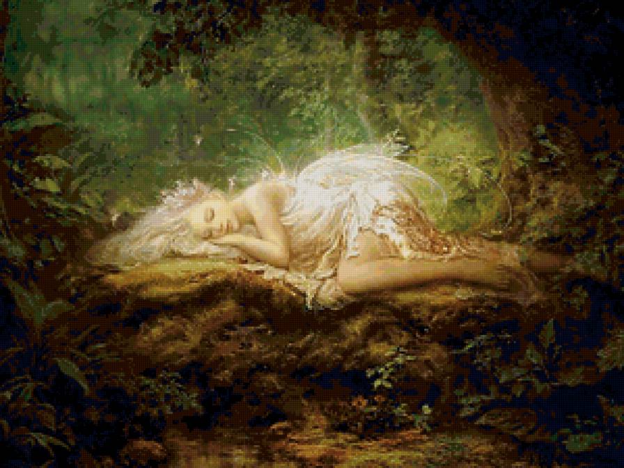 спащяя в лесу - девушка, сон, фея, лес - предпросмотр