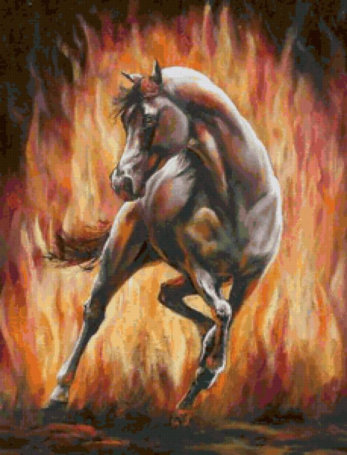 Конь-огонь - елена аверкина, животные, картина, лошади, жеребец, живопись - предпросмотр