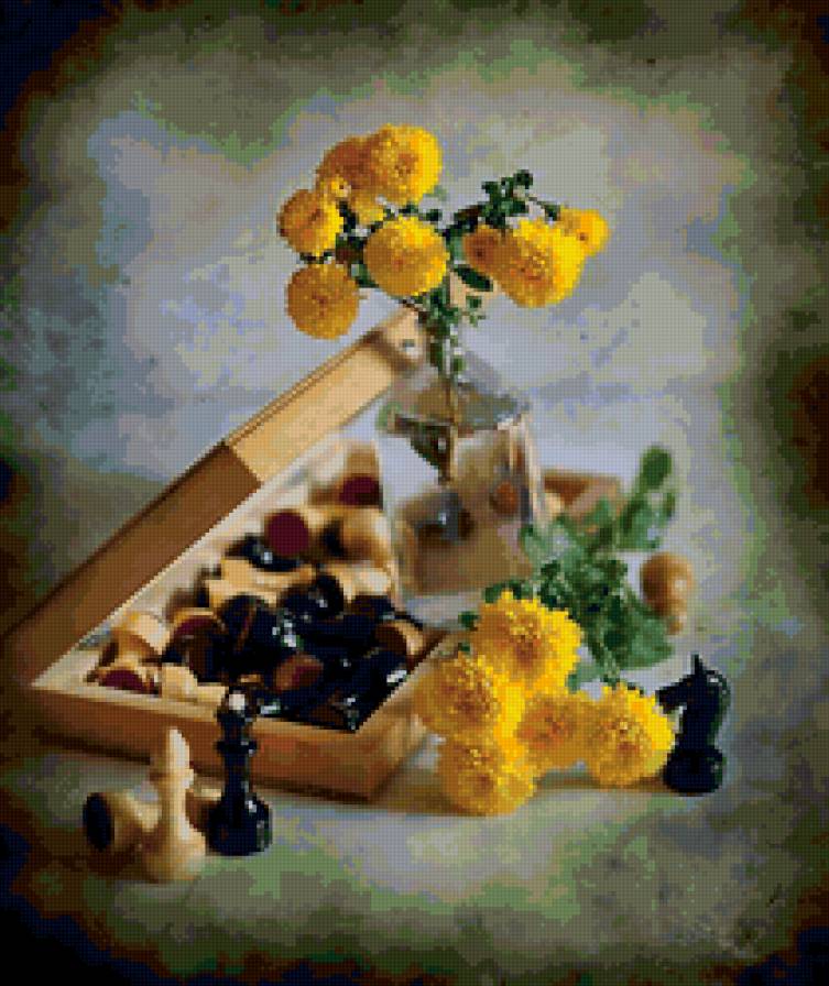 натюрморт - цветы, натюрморт, шахматы - предпросмотр