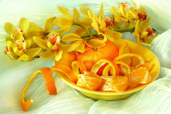 апельсин - фрукты, цветы, кухня, натюрморт - оригинал