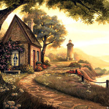 Схема вышивки «домик на берегу»