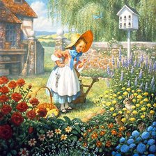 Схема вышивки «Девочка в саду»