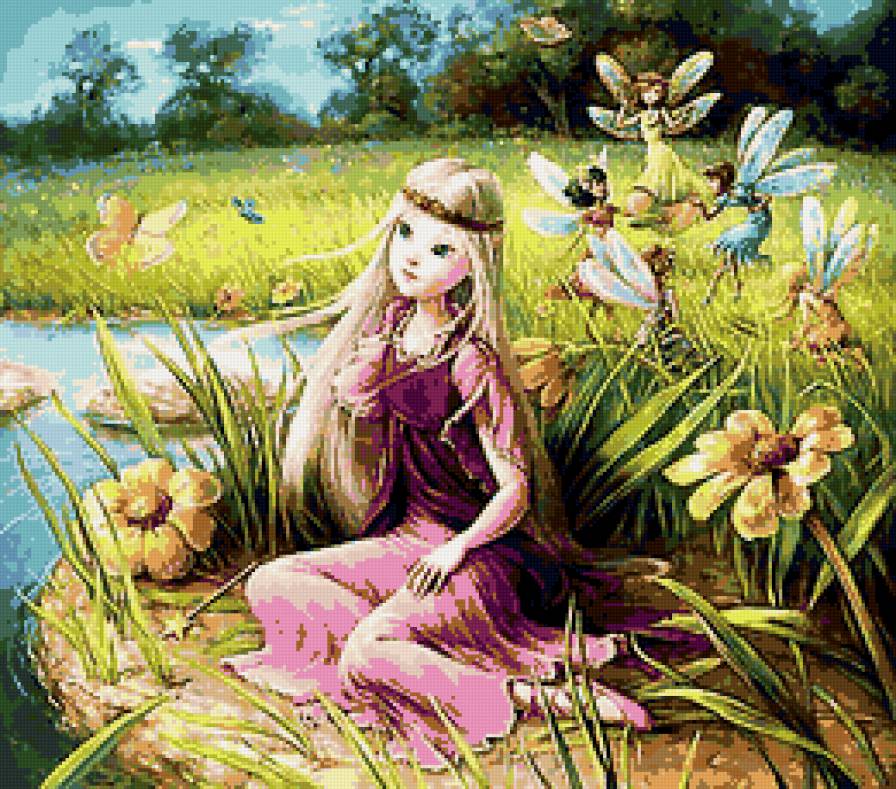 Феи у озера - озеро, фея, фэнтези, природа - предпросмотр